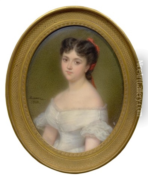 Portrait Miniature Of A Young Woman Oil Painting - Francois Meuret