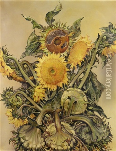 Herbstliche Sonnenblumen Oil Painting - Egon Tschirch