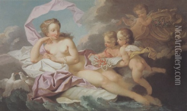 Amoretten Bringen Venus Korallen Und Perlen, Die Gaben Des Meeres - Allegorie Des Wassers Oil Painting - Etienne Jeaurat