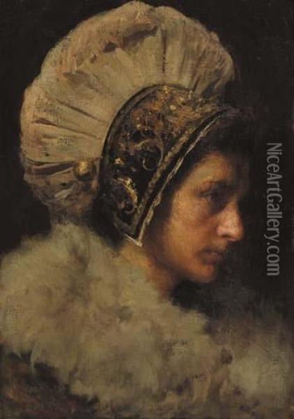 Donna In Costume Di Gressoney Oil Painting - Giacomo Grosso