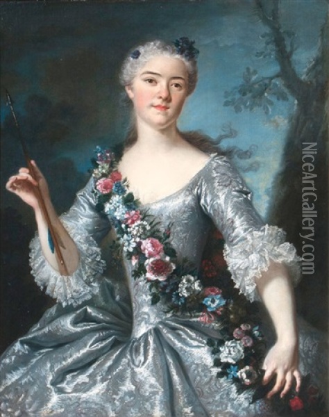 Elegante Dame Als Diana Oil Painting - Francois Hubert Drouais
