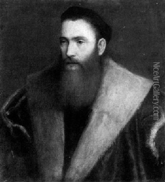 A Portrait Of A Gentleman, Half Length, Wearing A Coat With A Fur Collar Oil Painting - Giovanni Cariani