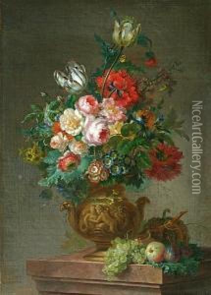 Still Life With Flowers And Fruit Oil Painting - Willem van Leen