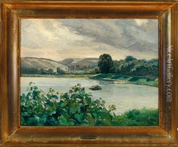 A Danish Summer Landscape By A Lake Oil Painting - Achton Friis