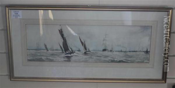 Sailing Barges Of Greenhithe Oil Painting - William Lionel Wyllie