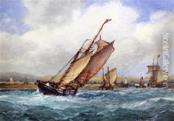 Shipping Off Shoreham Oil Painting - Frederick James Aldridge