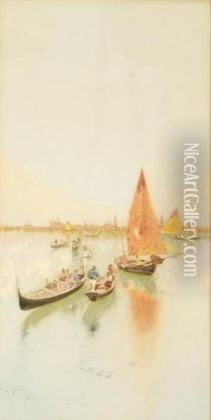Venezia, Gondole E Vele In Laguna Oil Painting - Raffaele Mainella