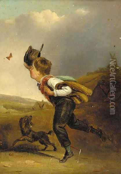 Chasing the butterfly Oil Painting - Edmund Bristow
