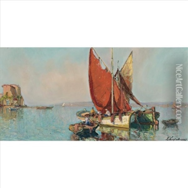 Boats Oil Painting - Georgi Alexandrovich Lapchine