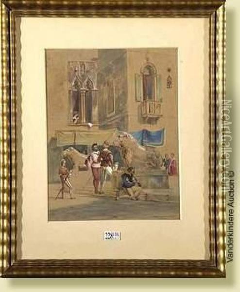 Piazzetta Del Leoni Animee Oil Painting - Carl Friedrich H. Werner