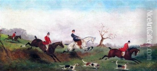 Hunting Scene (+ Another; Pair) Oil Painting - Philip H. Rideout