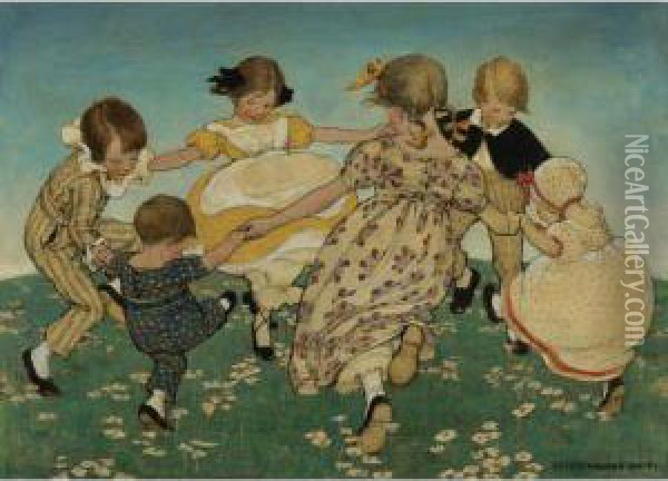 Round The Ring Of Roses Oil Painting - Jessie Wilcox-Smith
