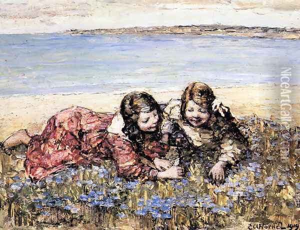 Gathering Flowers by the Seashore Oil Painting - Edward Atkinson Hornel