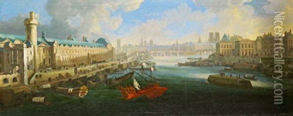 Vue De Paris, La Seine Et Le Louvre Oil Painting - Orazio Grevenbroeck