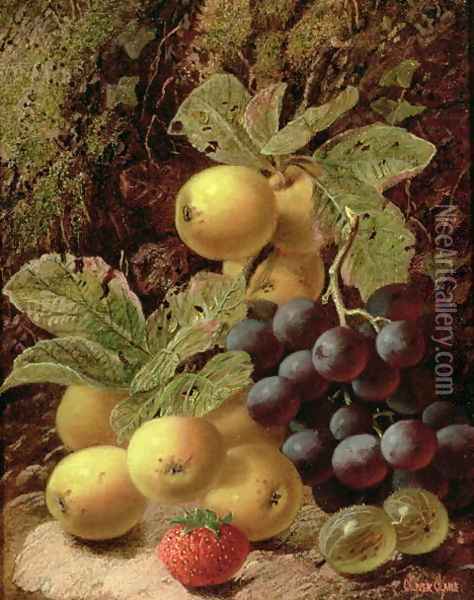 Still Life with Apples, Grapes, Strawberry and Gooseberry Oil Painting - Oliver Clare