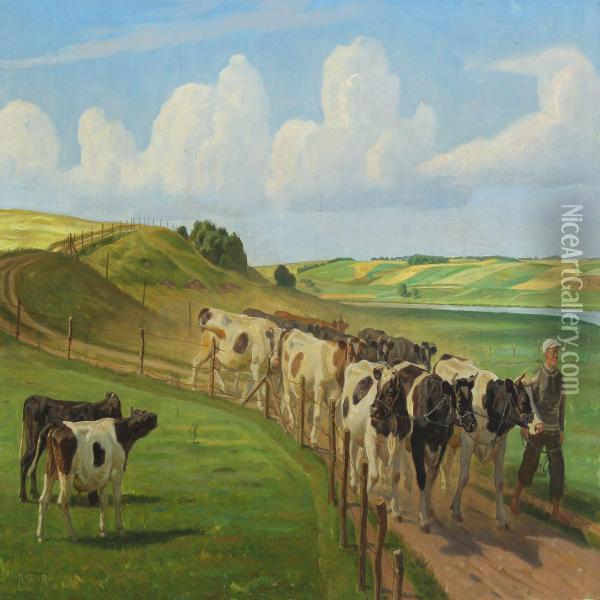 The Cattle Is Taken Home Oil Painting - Rasmus Christiansen