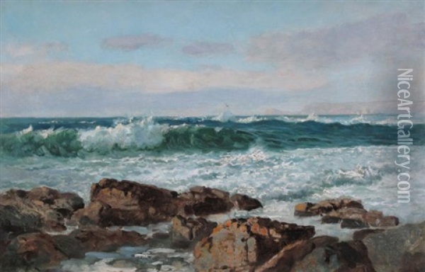 Crashing Surf Oil Painting - Frederic Marlett Bell-Smith