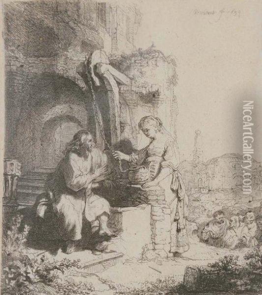 Le Christ Et La Samaritaine Parmi Les Ruines Oil Painting - Rembrandt Van Rijn