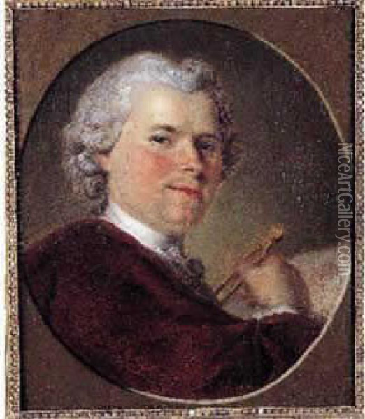 Portrait D'un Architecte Dans Un Ovale Peint Oil Painting - Louis Tocque