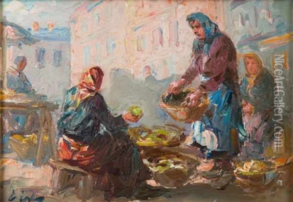 Lviv Tradeswomen Oil Painting - Erno Erb