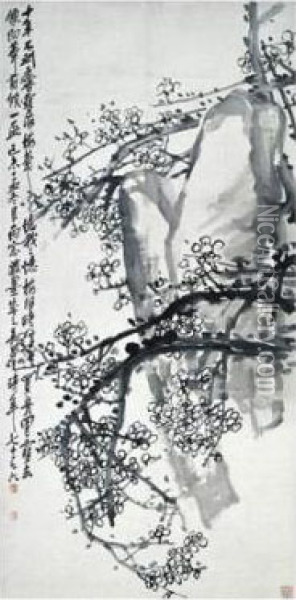 Plum Blossom And Rock Oil Painting - Wu Changshuo