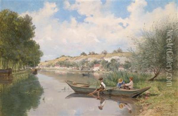 Boys On The River Oil Painting - Gustave Cesaire Garaud