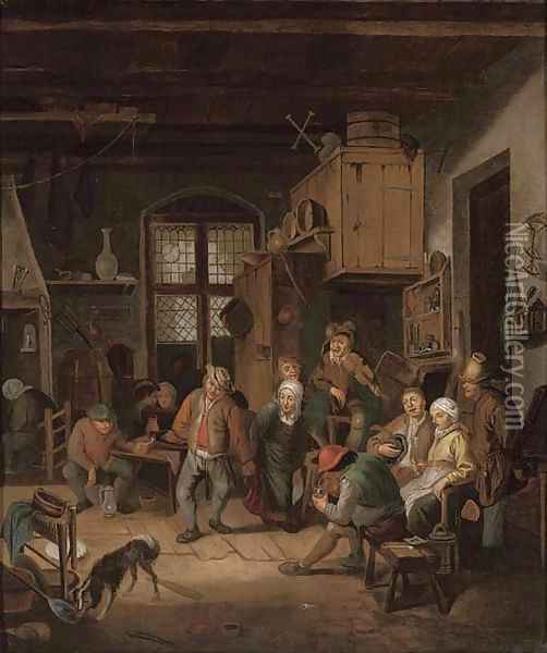 Boors drinking in a tavern Oil Painting - Adriaen Jansz. Van Ostade