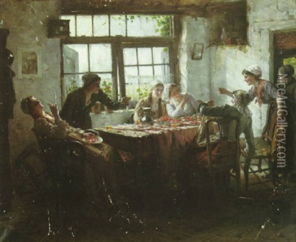 The Cherry Picker's Party Oil Painting - Edward Antoon Portielje
