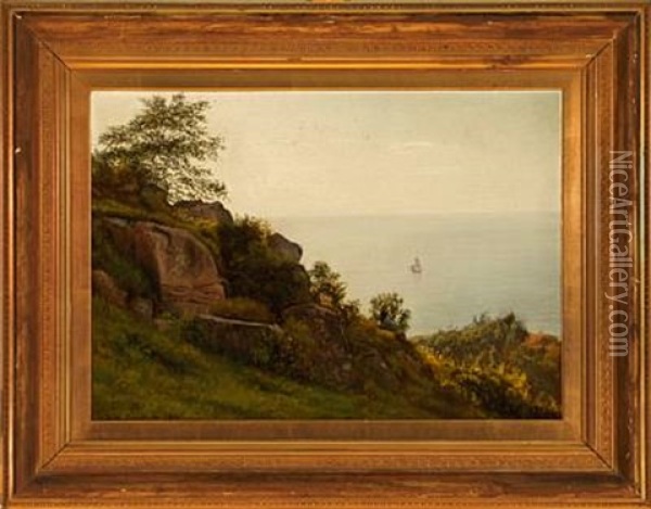 A Young Woman Overlooking The Sea From Bornholm Island Oil Painting - Johannes Herman Brandt