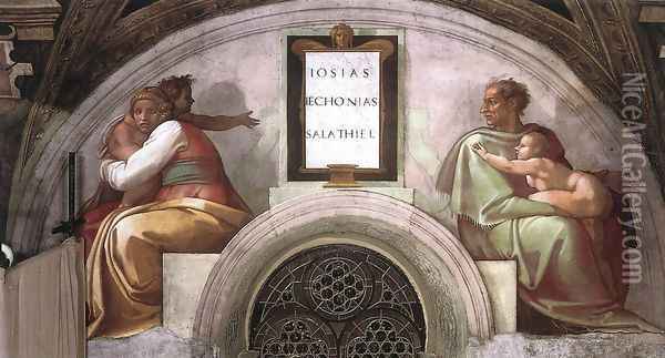 Josiah - Jechoniah - Shealtiel 1511-12 Oil Painting - Michelangelo Buonarroti
