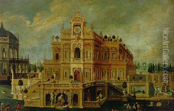 View Of An Imaginary Palace Oil Painting - Francesco Battaglioli