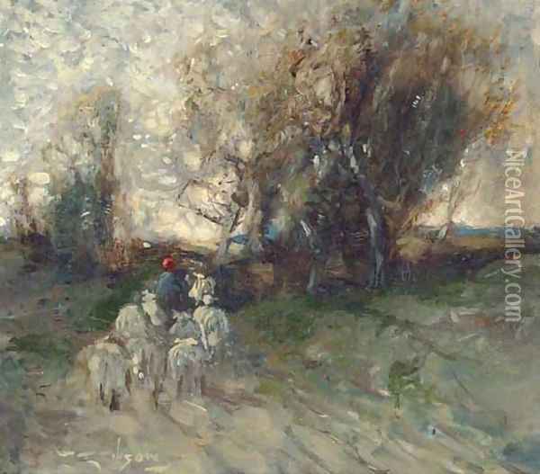 Returning with the flock Oil Painting - William Alfred Gibson
