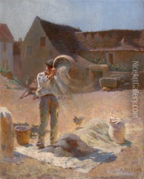 Le Battage Du Grain Oil Painting - Adolphe Ernest Gumery
