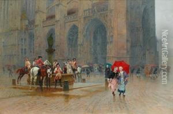 La Sortie De La Messe Oil Painting - Charles Edouard Edmond Delort