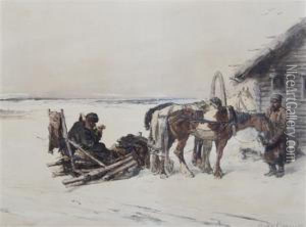 The Rest Stop Oil Painting - Pyotr Fyodorovich Sokolov