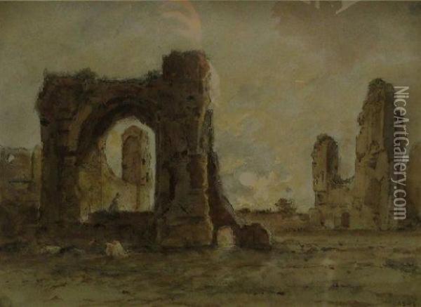 Ruines La Nuit. Oil Painting - Jean-Pierre Laurens