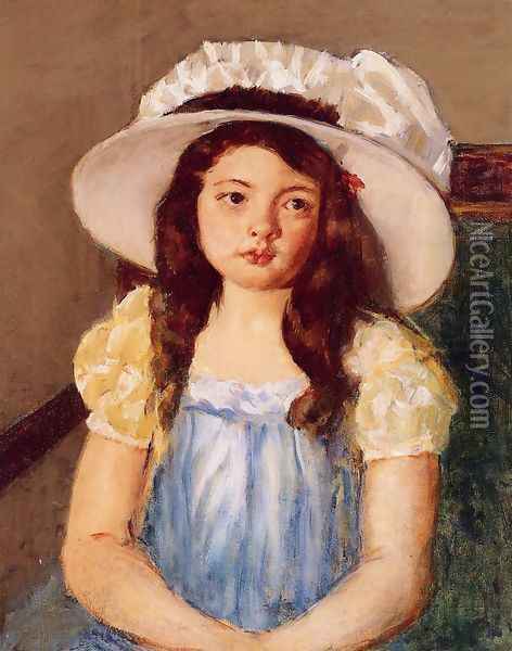 Francoise Wearing A Big White Hat Oil Painting - Mary Cassatt