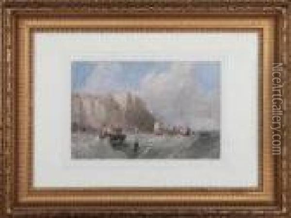 Inshore Fishing Smacks Off A Rocky Coast Oil Painting - Henry Barlow Carter