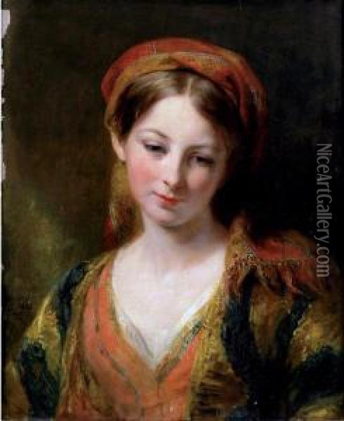 Portrait Of A Young Beauty Oil Painting - Margaret Sarah Carpenter