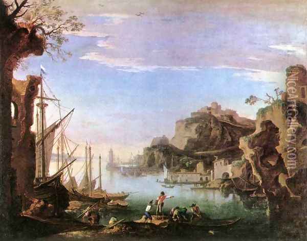 Harbour with Ruins 1640-43 Oil Painting - Salvator Rosa