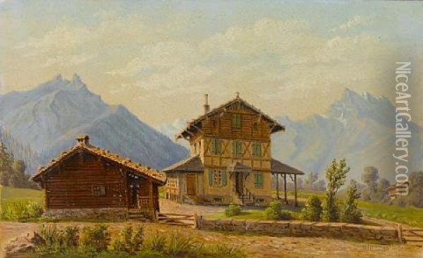 Swiss Views (+ 2 Others, Irgr; 3 Works) Oil Painting - Louis Durand
