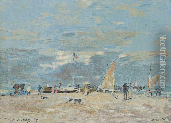 Plage A Deauville Oil Painting - Eugene Boudin
