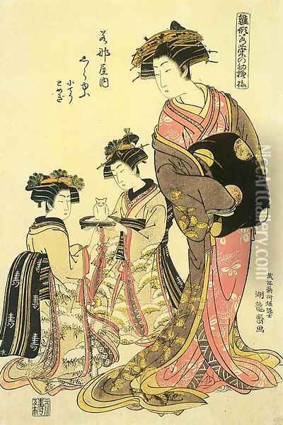 Hinagata Wakana no Hatsumoyo- Shirayu 1780-81 Oil Painting - Isoda Koryusai