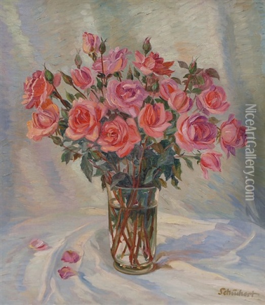 Roses In A Vase Oil Painting - Bernd Schuchert