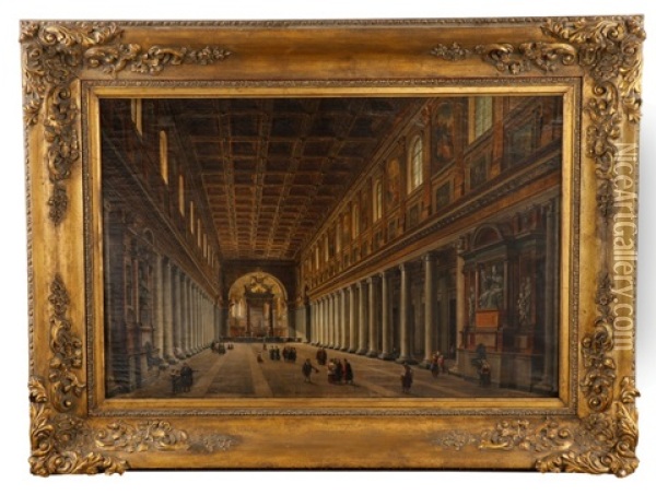 Interior Of The Santa Maria Maggiore In Rome Oil Painting - Giovanni Paolo Panini