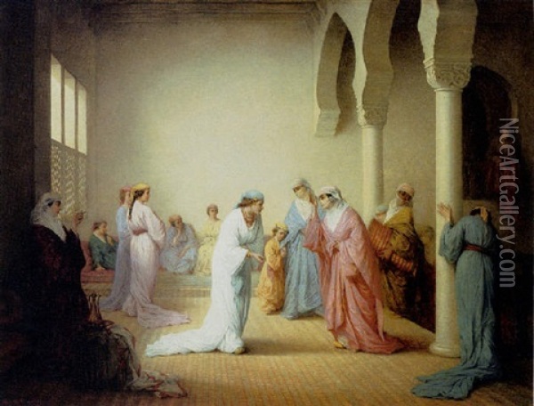 The Arrival In The Harem At Constantinople Oil Painting - Henriette (Sophie) Bouteiller Browne