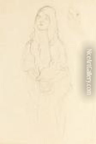 Sitzendes Madchen Nach Links, Kopfwiederholung Oil Painting - Gustav Klimt