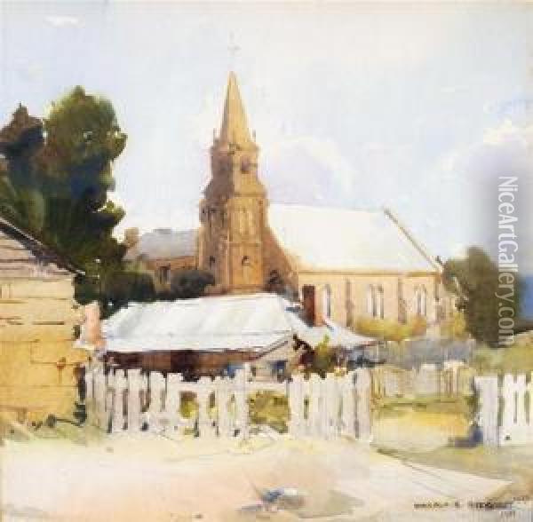 Church At Oatlands, Tasmania Oil Painting - Harold Brocklebank Herbert