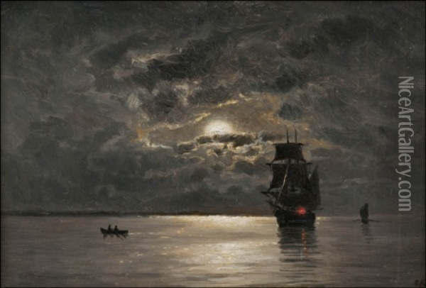 Laiva Kuunvalossa Oil Painting - Oskar Conrad Kleineh
