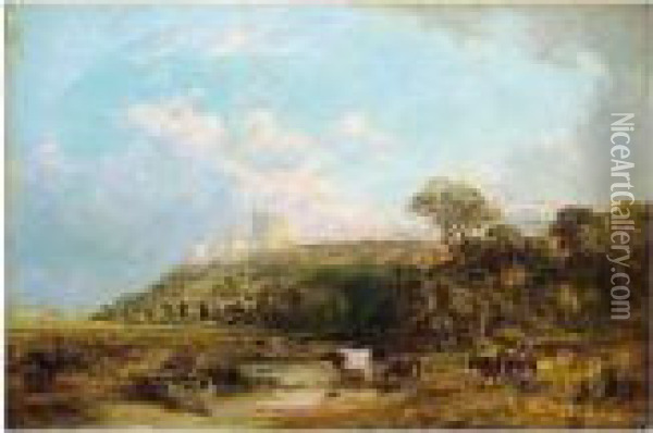 Cattle Watering, Windsor Castle Beyond Oil Painting - George Vicat Cole